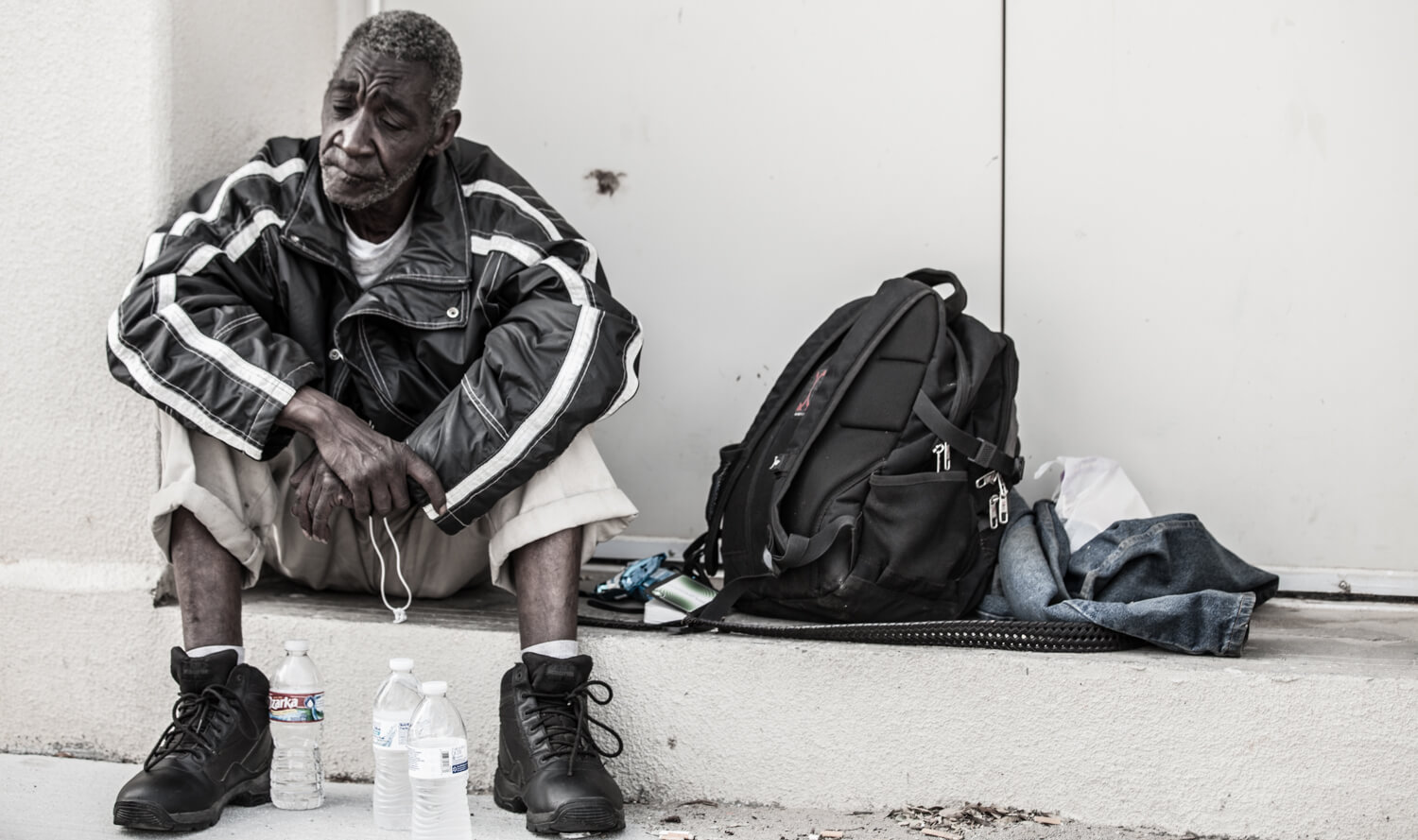 Only Temporary - Homeless in Dallas: Older man and his belongings